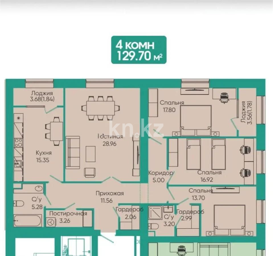 Продажа 4-комнатной квартиры, 129.7 м², ул. Керей, Жанибек хандар, дом  44/6 - Продажа  четырехкомнатных квартир в новостройках Астаны без посредников с фото фото 1 из 1
