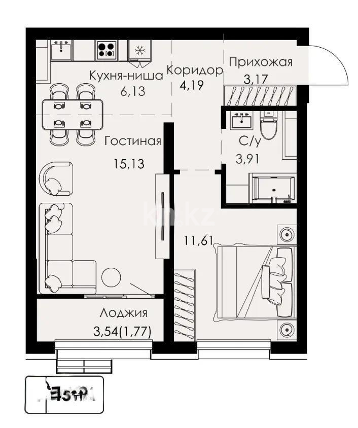 Продажа 2-комнатной квартиры, 45.91 м², ул. Халиуллина, дом  154б - Продажа  двухкомнатных квартир в Алматы фото 1 из 1