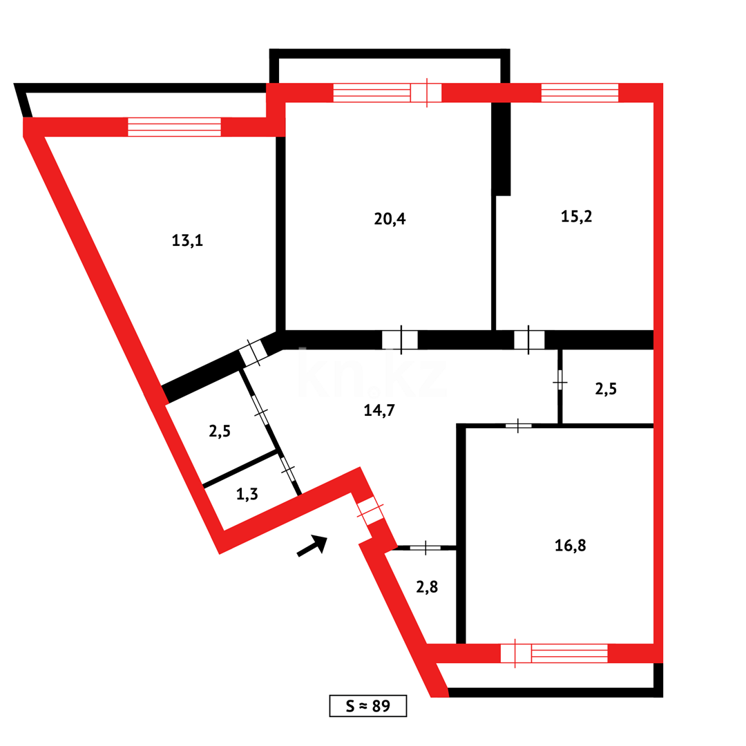 Продажа 3-комнатной квартиры, 89 м², мкр-н 11а, дом  26 в Караганде - фото 14