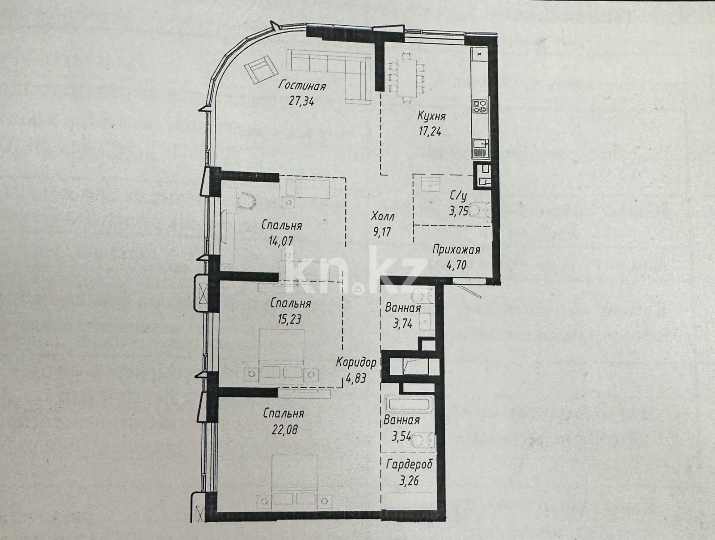 Продажа 4-комнатной квартиры, 129 м² в Астане
