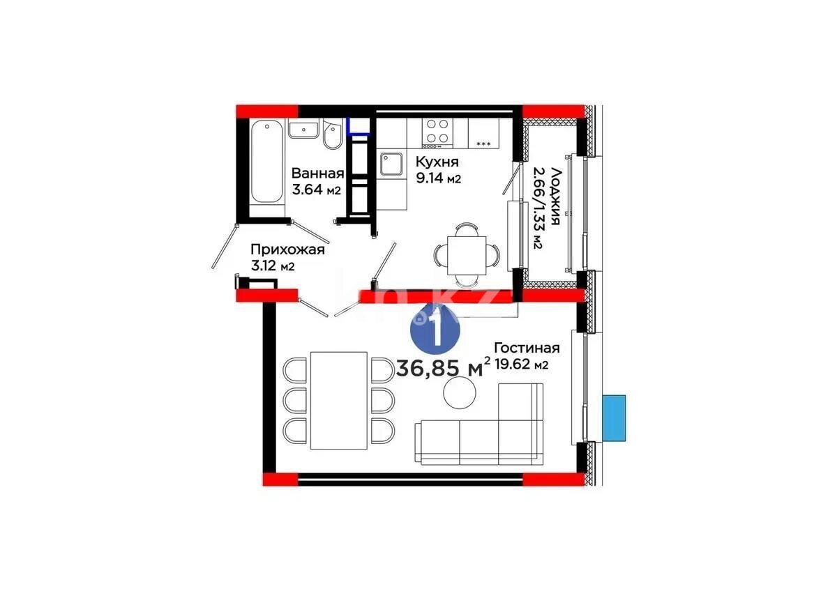 Продажа 1-комнатной квартиры, 36.85 м² в Астане - фото 4