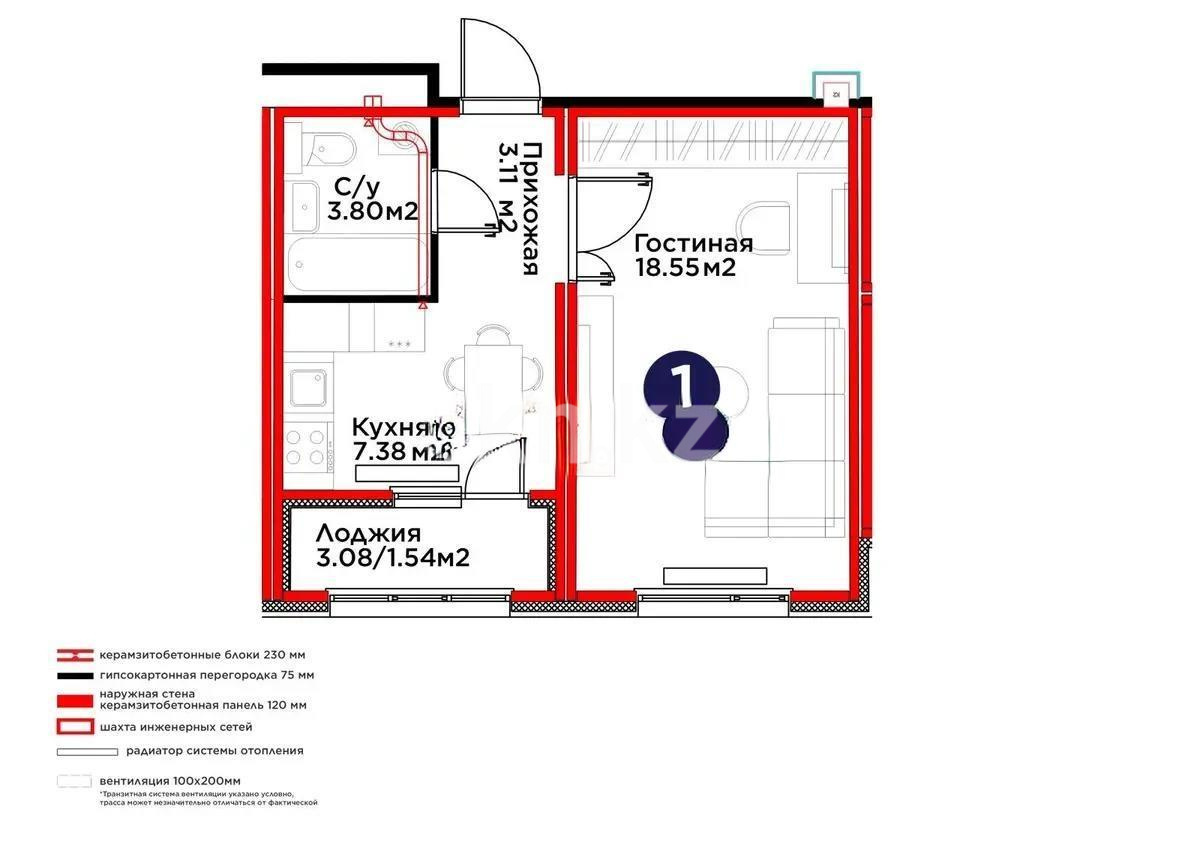 Продажа 1-комнатной квартиры, 34.38 м² - Продажа квартир в Астане - страница 19 фото 1 из 1