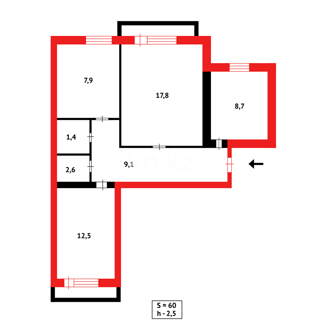 Продажа 3-комнатной квартиры, 61 м², ул. Гапеева - Продажа квартир в Караганде фото 11 из 11