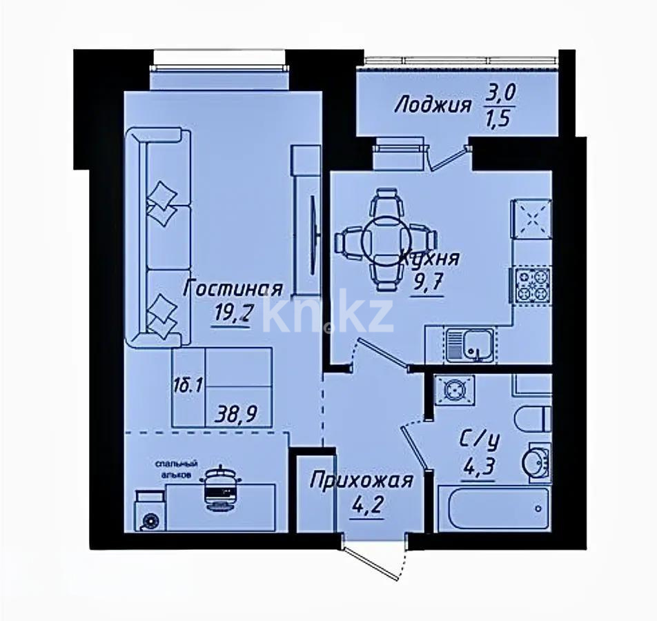 Продажа 1-комнатной квартиры, 39 м² - Продажа  однокомнатных квартир в новостройках Астаны фото 1 из 1