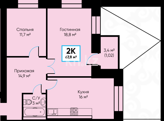 Продажа 2-комнатной квартиры, 69 м², мкр-н Гульдер-1, дом  3а - Продажа  двухкомнатных квартир в Караганде фото 22 из 27