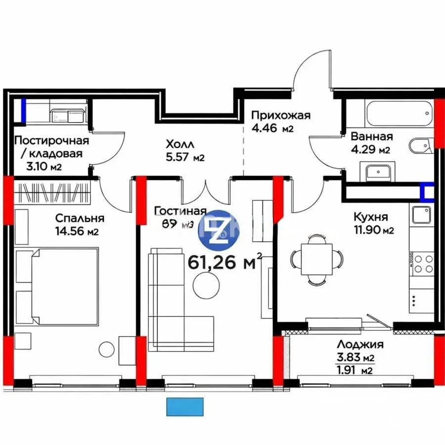 Продажа 2-комнатной квартиры, 60 м² в Астане