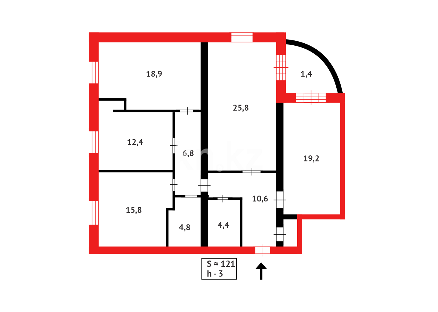 Продажа 4-комнатной квартиры, 121 м², ул. Лободы - Продажа  четырехкомнатных квартир в Караганде фото 16 из 16
