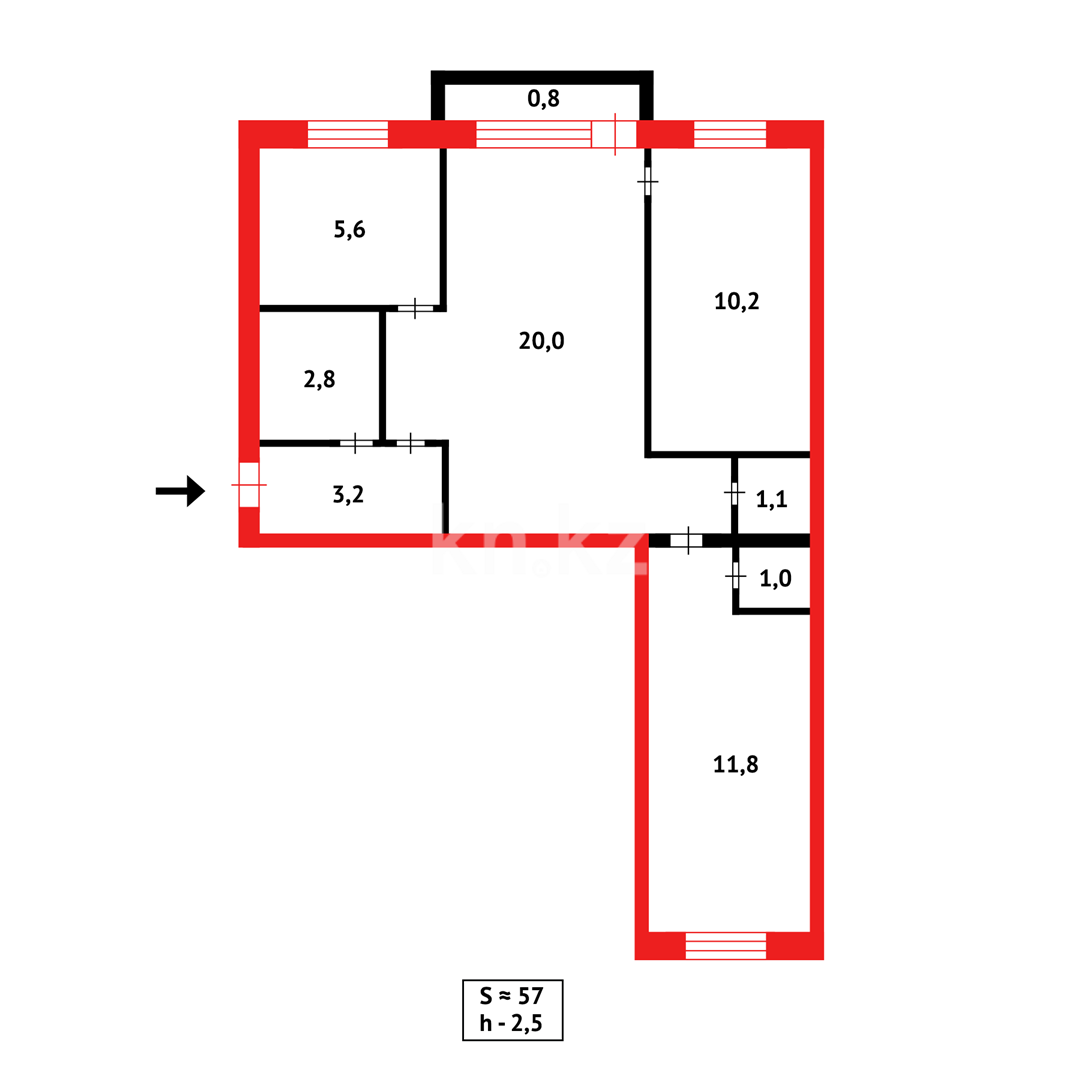 Продажа 3-комнатной квартиры, 55 м², мкр-н 13 - Продажа квартир в Караганде фото 14 из 14