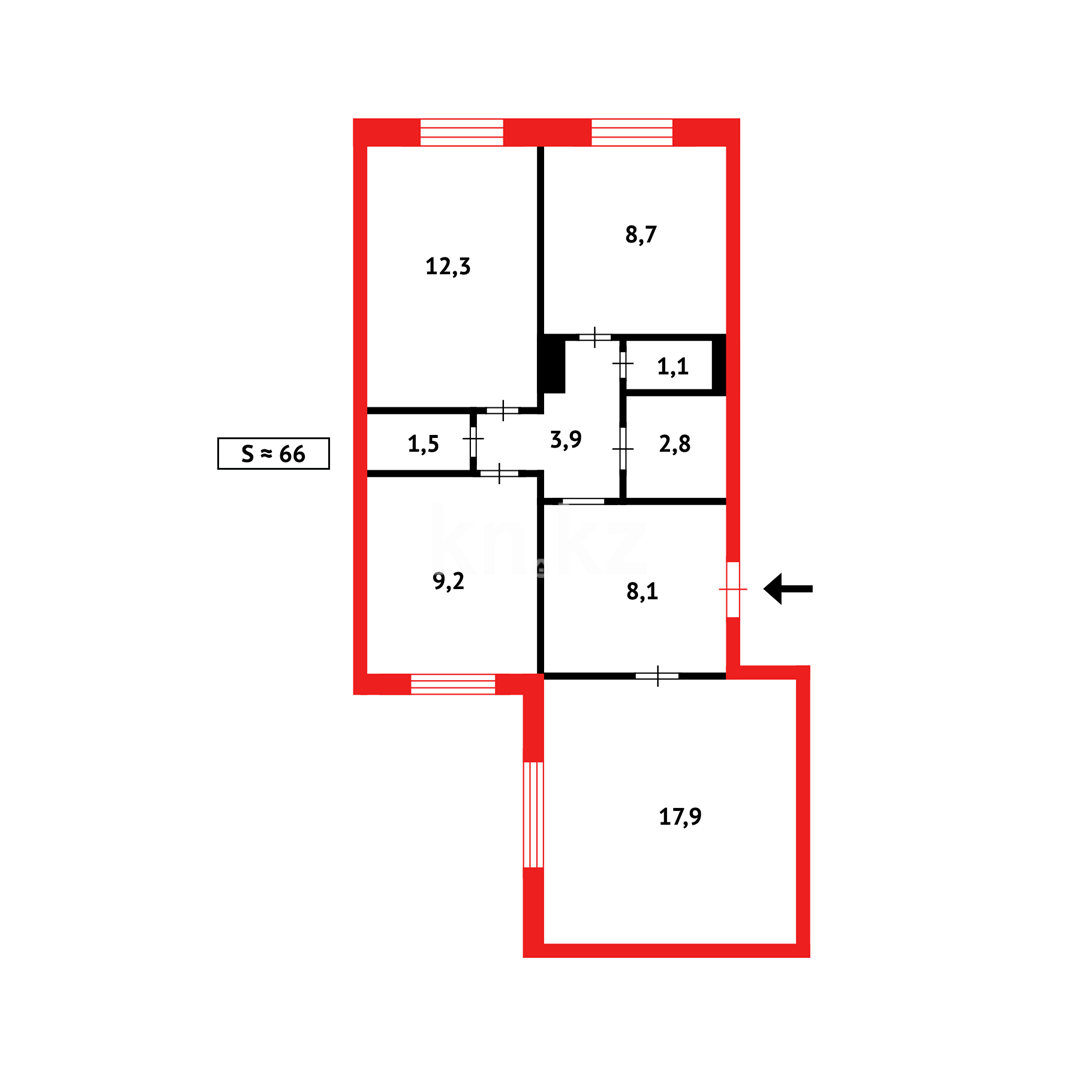 Продажа 3-комнатной квартиры, 66 м², мкр-н Степной-4 - Продажа  трехкомнатных квартир в Караганде фото 19 из 19
