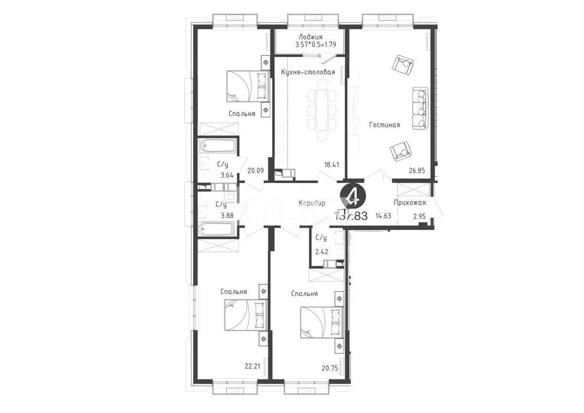 Продажа 4-комнатной квартиры, 137.83 м² - Аренда квартир помесячно в Жезказгане фото 1 из 1