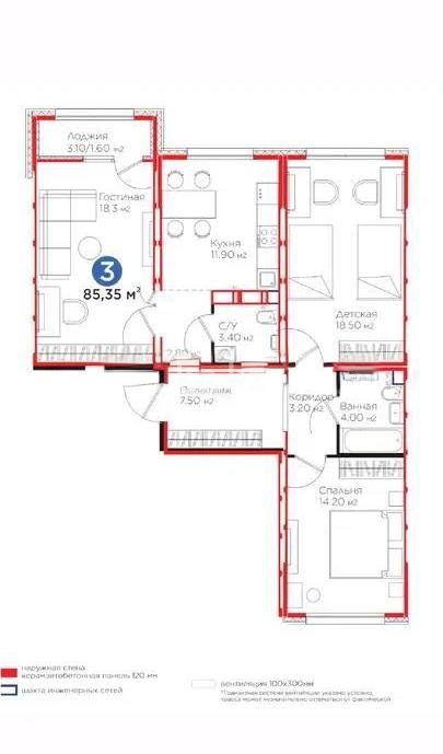 Продажа 3-комнатной квартиры, 85.35 м², ул. Е-103, дом  5 - Продажа  трехкомнатных квартир в новостройках Астаны с фото фото 1 из 1