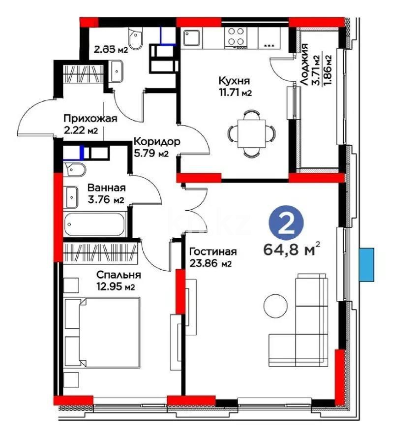 Продажа 2-комнатной квартиры, 65 м², ул. Рыскулова, дом  9 стр - Продажа квартир в Казахстане фото 1 из 1