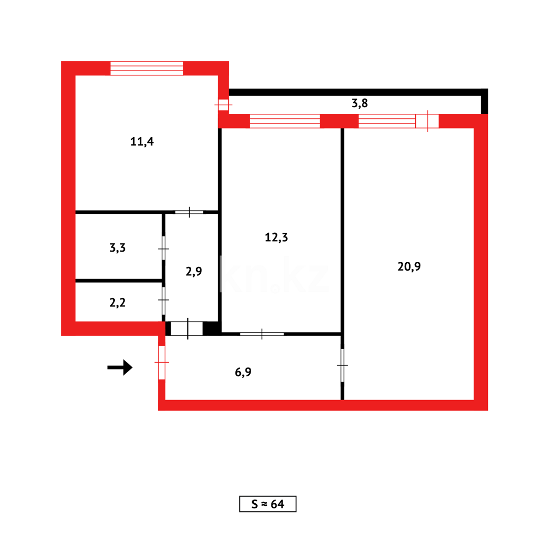 Продажа 2-комнатной квартиры, 64 м², ул. Муканова - Продажа  двухкомнатных квартир в Караганде фото 20 из 20