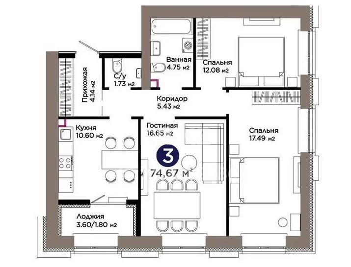 Продажа 3-комнатной квартиры, 75 м², пр. Улы Дала, дом  5 стр в Астане