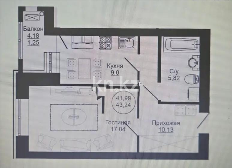 Продажа 1-комнатной квартиры, 43 м² в Астане