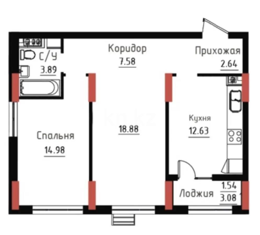 Продажа 2-комнатной квартиры, 62.14 м² в Астане