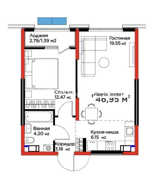 Продажа 2-комнатной квартиры, 46.5 м² - Продажа квартир в монолитном доме в Казахстане фото 1 из 1