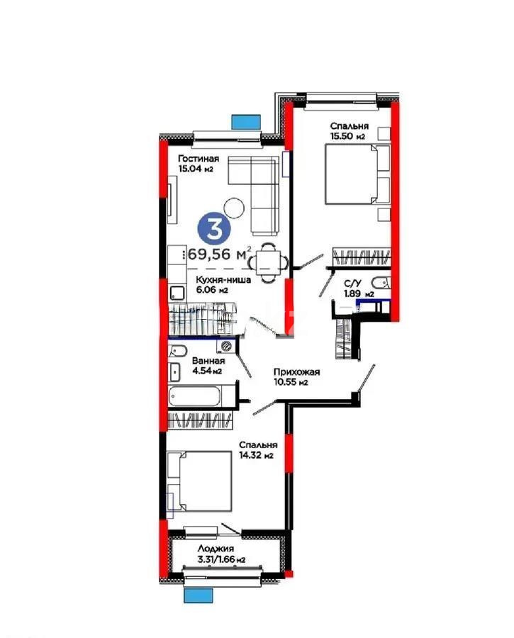 Продажа 3-комнатной квартиры, 69.56 м² - Продажа недвижимости в Астане - страница 9 фото 1 из 1