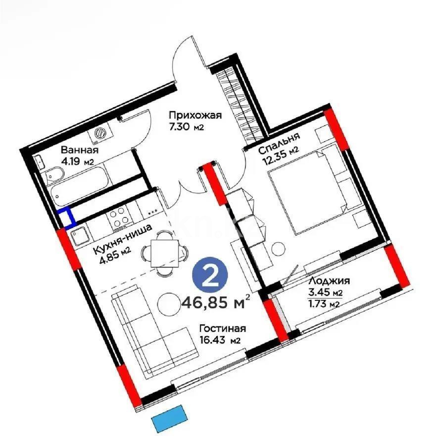Продажа 2-комнатной квартиры, 46.85 м² - Продажа двухкомнатных квартир в Астане - страница 7 фото 1 из 1