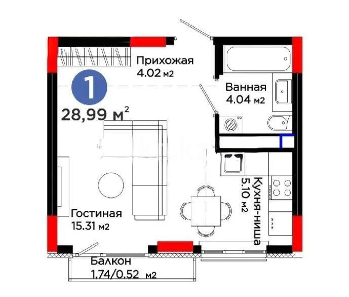 Продажа 1-комнатной квартиры, 30 м², пр. Туран, дом  55/16 - Продажа квартир в Казахстане фото 1 из 1