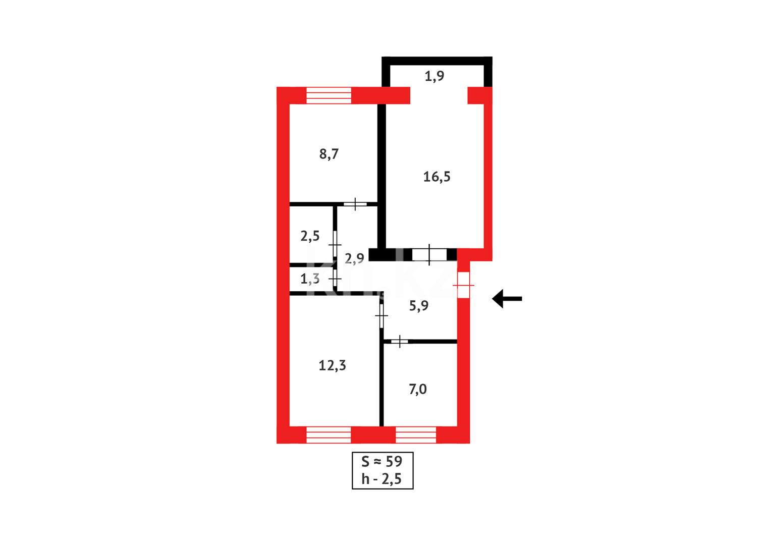 Продажа 3-комнатной квартиры, 59 м², мкр-н 2 - Продажа квартир в Абае фото 10 из 10