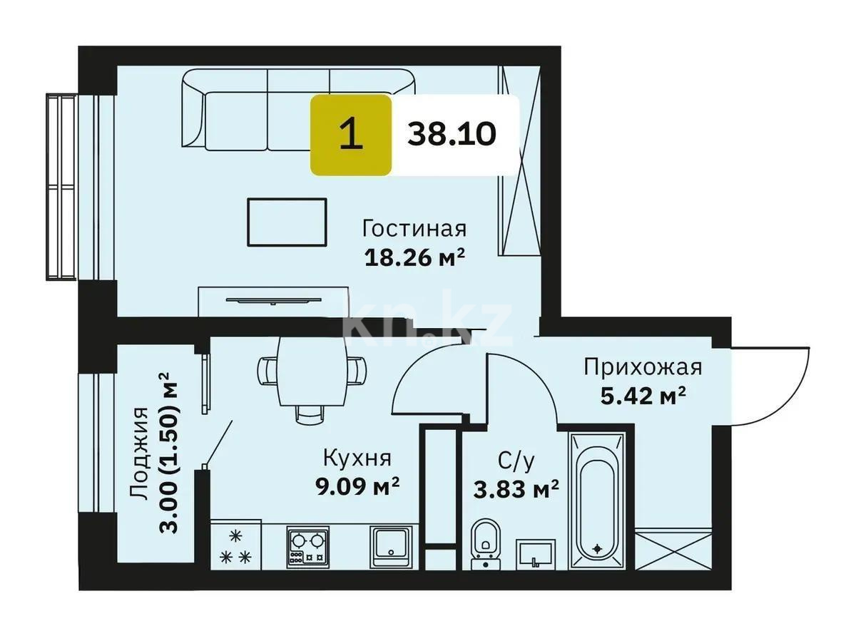 Продажа 1-комнатной квартиры, 38.1 м² - Продажа однокомнатных квартир в Турксибском р-не Алматы фото 2 из 2