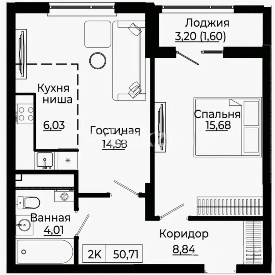 Продажа 2-комнатной квартиры, 51 м² в Астане