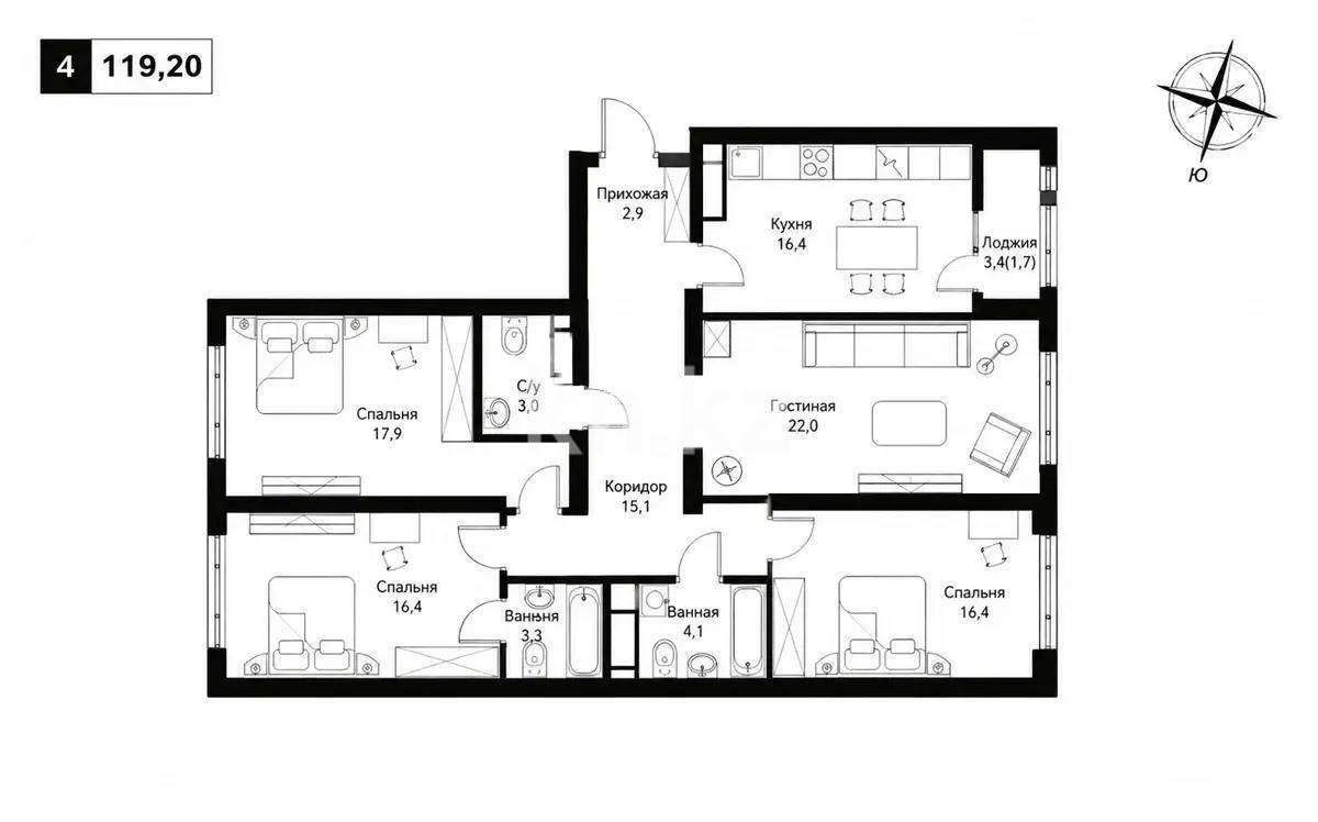 Продажа 4-комнатной квартиры, 119 м² - Продажа четырехкомнатных квартир в Алматы - страница 5 фото 3 из 3