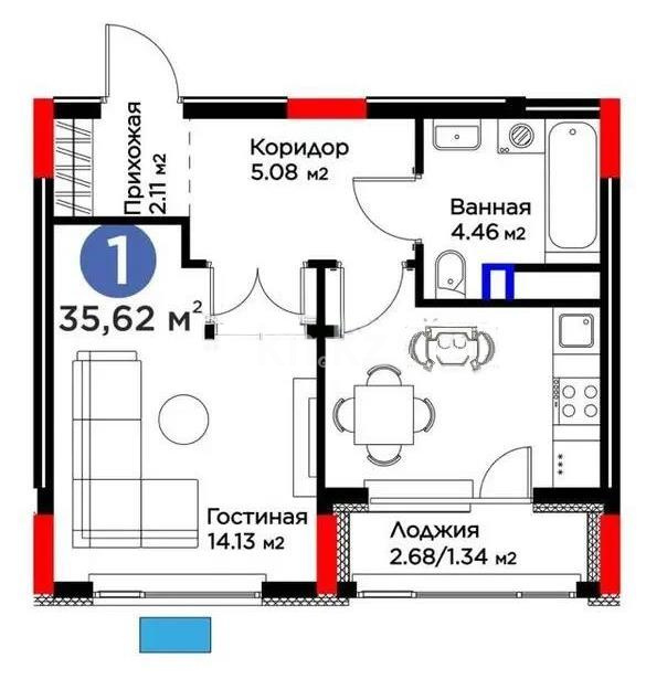 Продажа 1-комнатной квартиры, 35.6 м², ул. Е-117, дом  55 - Продажа квартир в Астане без посредников фото 1 из 1