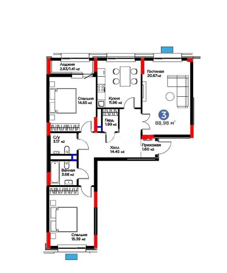 Продажа 3-комнатной квартиры, 90 м², пр. Туран, дом  57/5 стр - Продажа  трехкомнатных квартир в Астане без посредников с фото фото 1 из 1