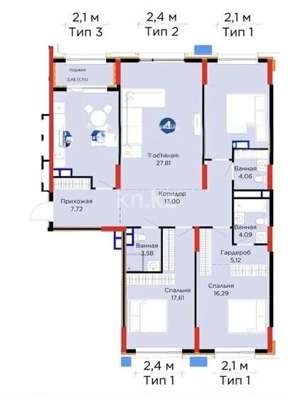 Продажа 4-комнатной квартиры, 130.97 м² в Астане