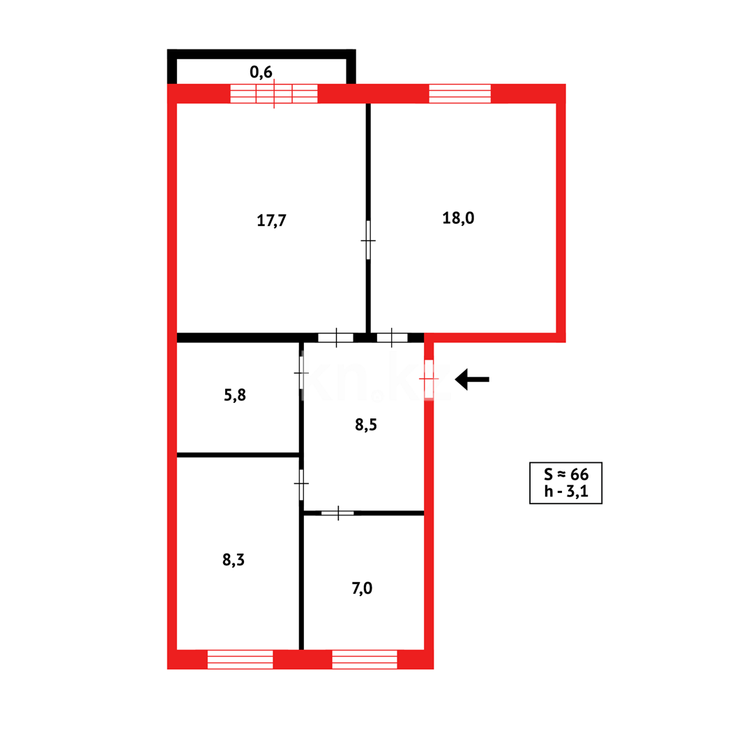 Продажа 3-комнатной квартиры, 65 м², ул. Чкалова - Продажа  трехкомнатных квартир в Караганде с фото фото 12 из 12