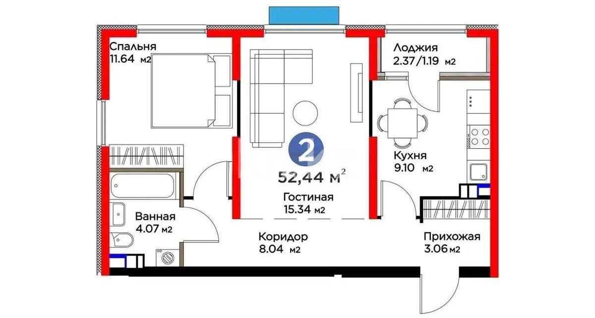 Продажа 2-комнатной квартиры, 52.4 м² в Алматы - фото 3