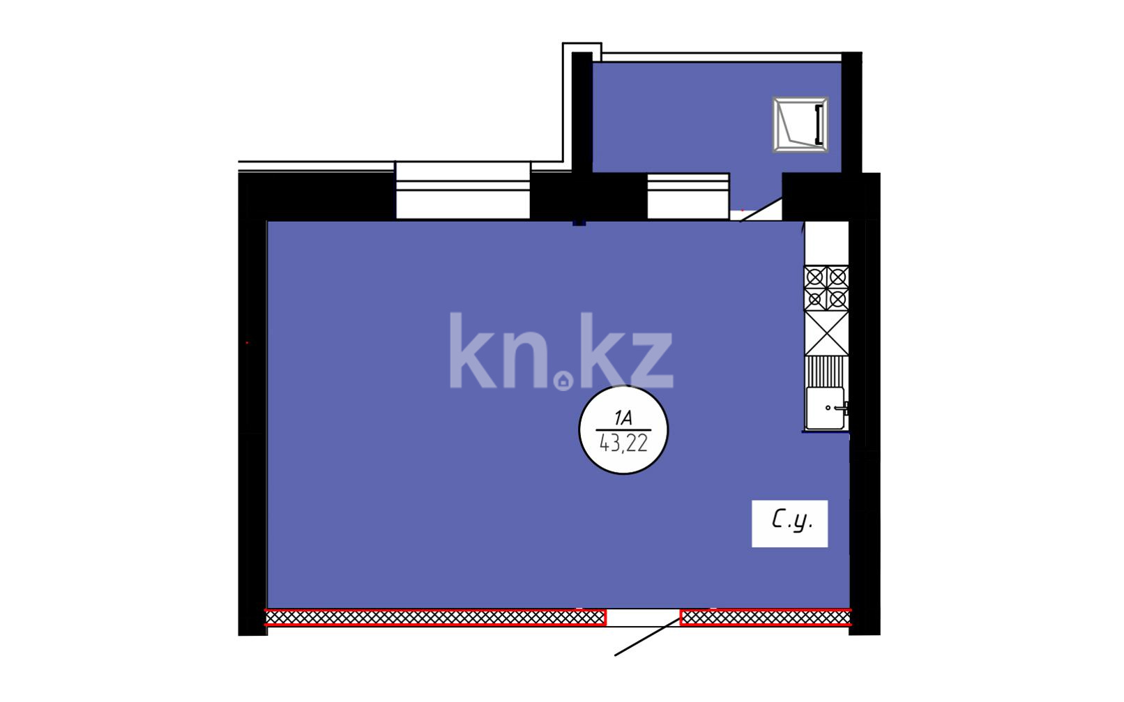 Продажа 1-комнатной квартиры, 43 м², ул. Дюсембекова, дом  53а - Продажа  однокомнатных квартир в Караганде фото 2 из 4
