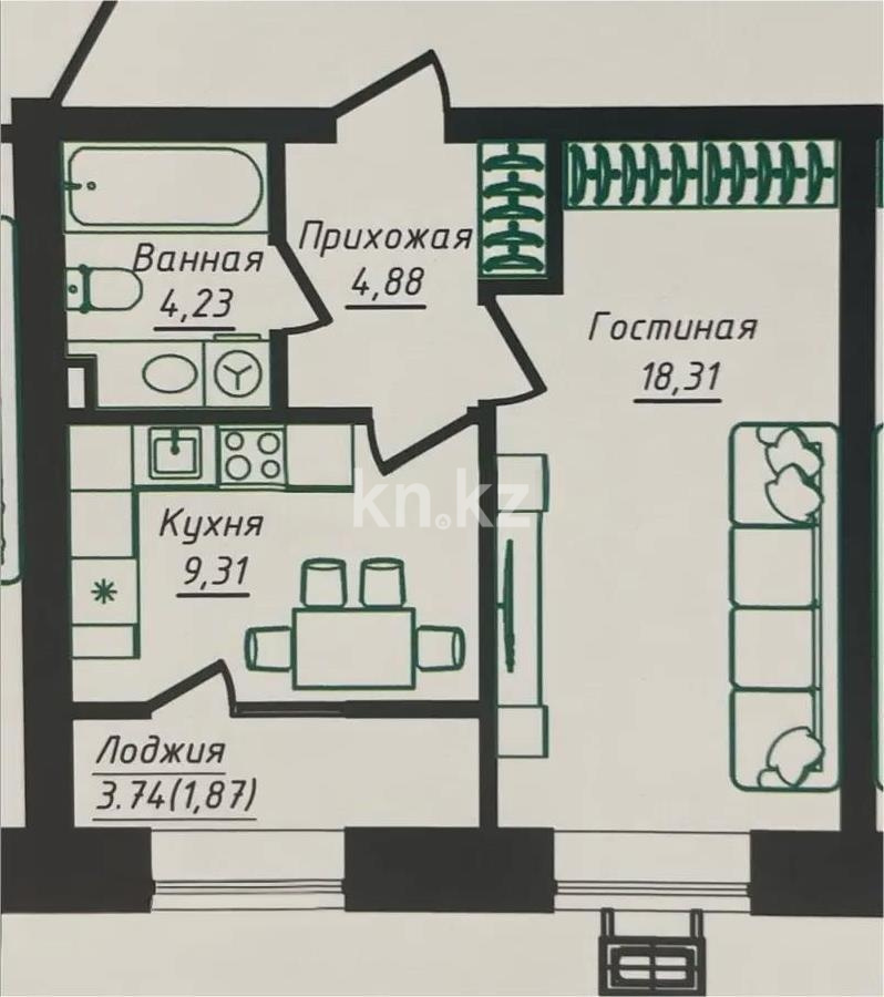 Продажа 1-комнатной квартиры, 39 м² в Астане