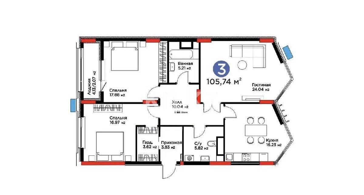 Продажа 3-комнатной квартиры, 105.74 м² в Астане