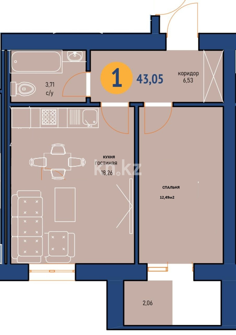 Продажа 2-комнатной квартиры, 43.5 м² в Астане - фото 7