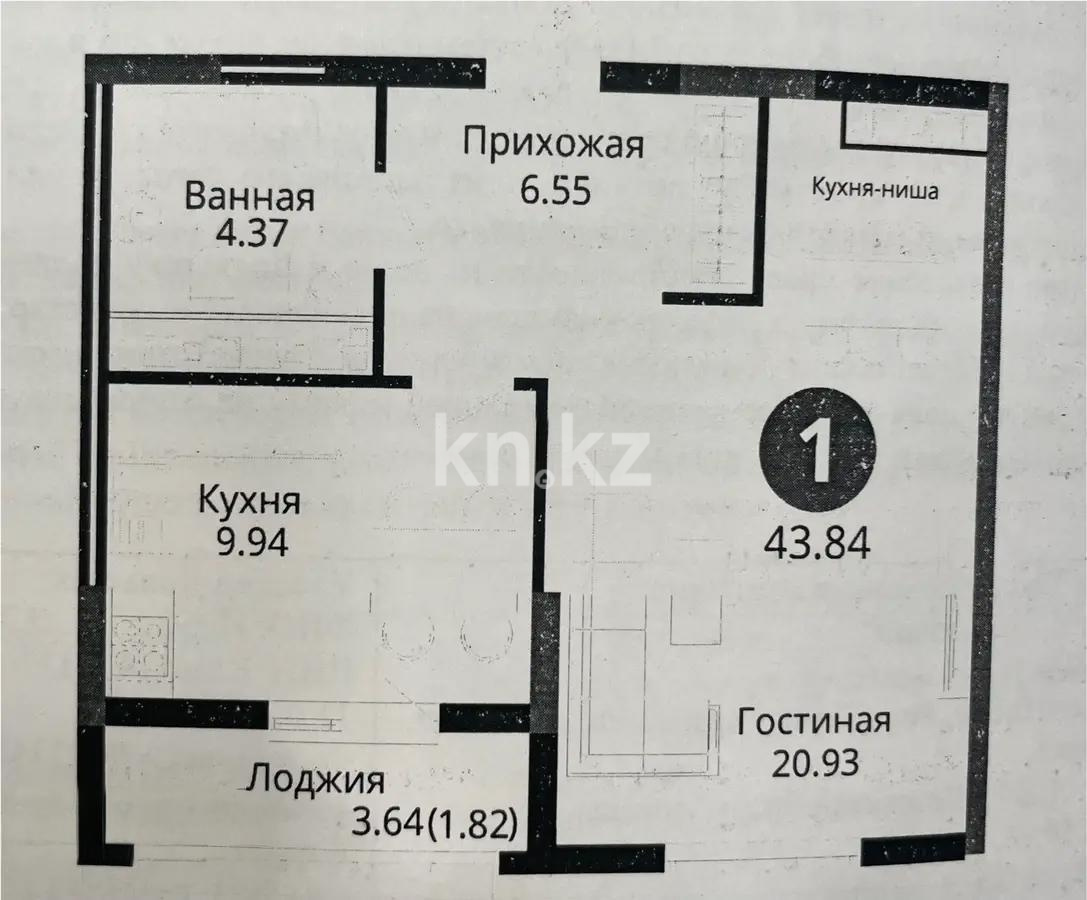 Продажа 1-комнатной квартиры, 48.84 м², ул. Е-429, дом  14 - Продажа квартир в новостройках Астаны с фото фото 1 из 1