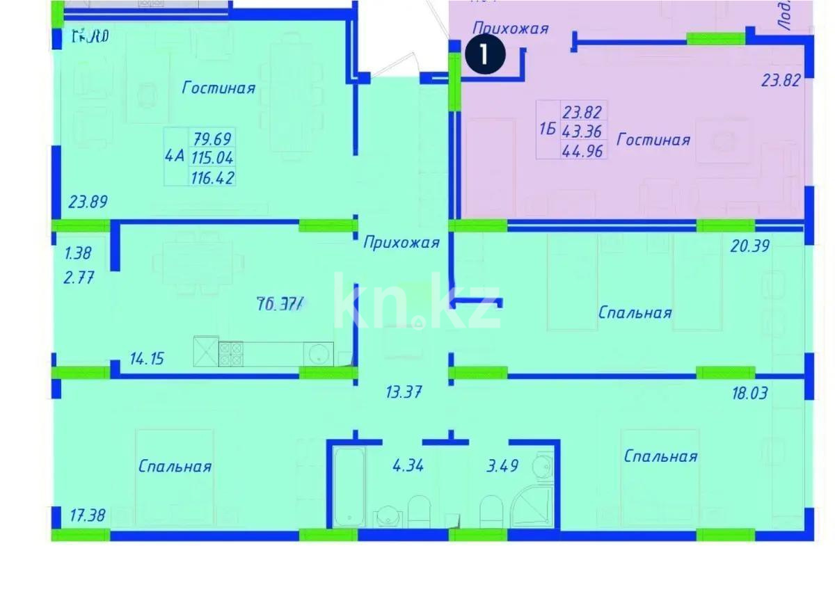 Продажа 4-комнатной квартиры, 116.42 м², ул. Байтурсынова, дом  16 стр в Астане