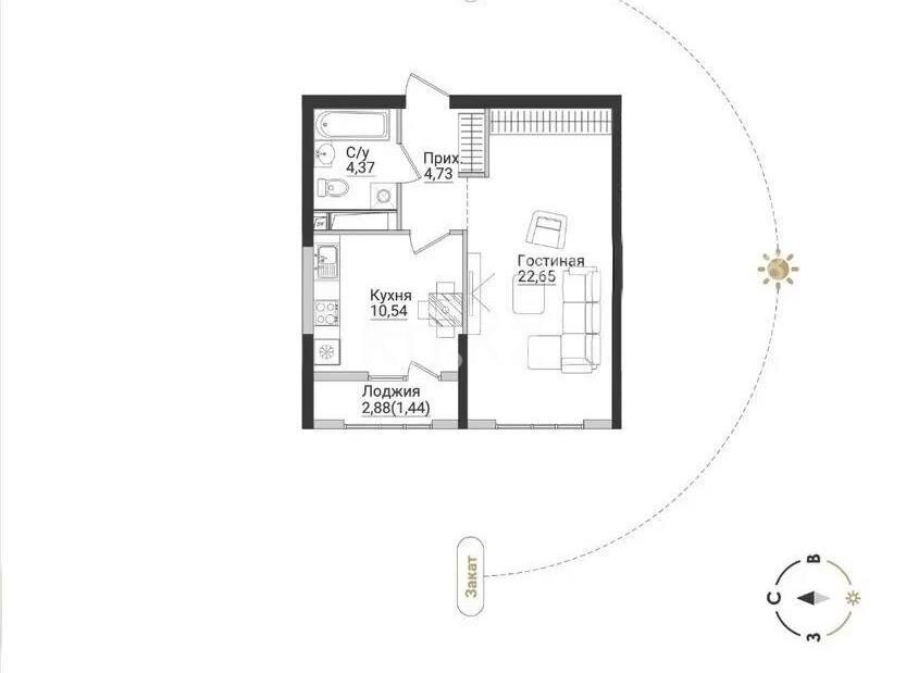 Продажа 1-комнатной квартиры, 44 м² в Алматы