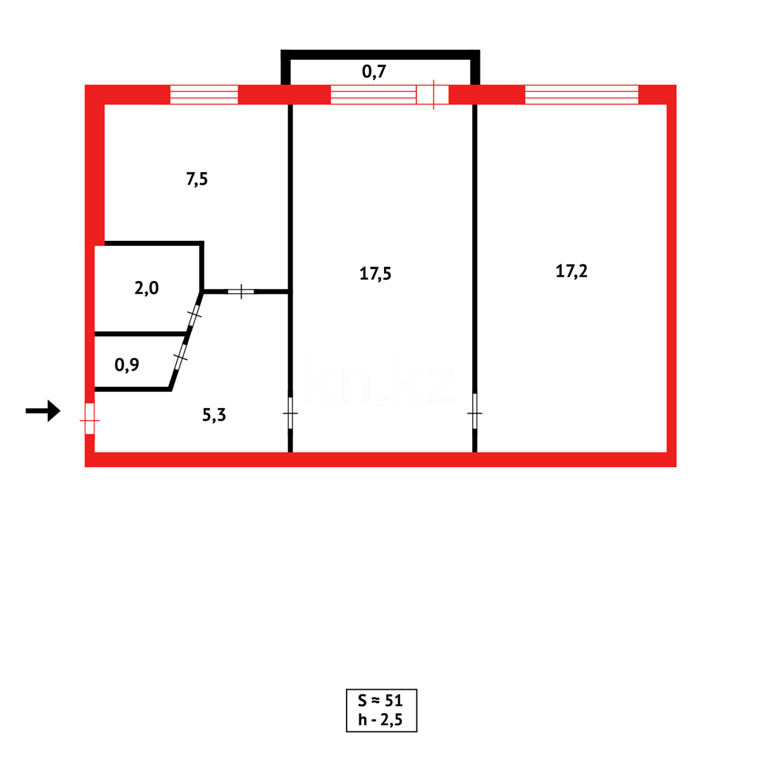 Продажа 2-комнатной квартиры, 51 м², пр. Строителей, дом  1 - Продажа  двухкомнатных квартир в Караганде фото 11 из 11