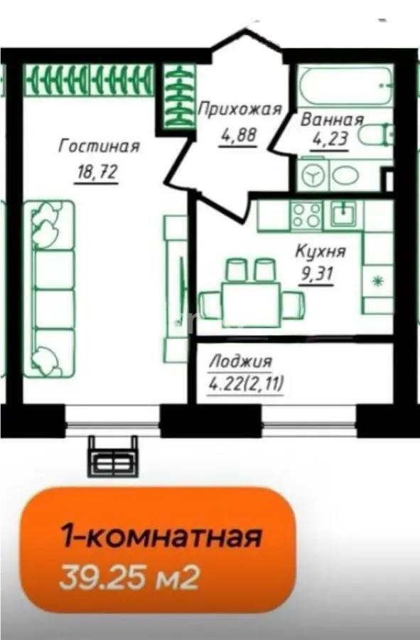 Продажа 1-комнатной квартиры, 40 м² - Продажа  однокомнатных квартир в Астане фото 1 из 1