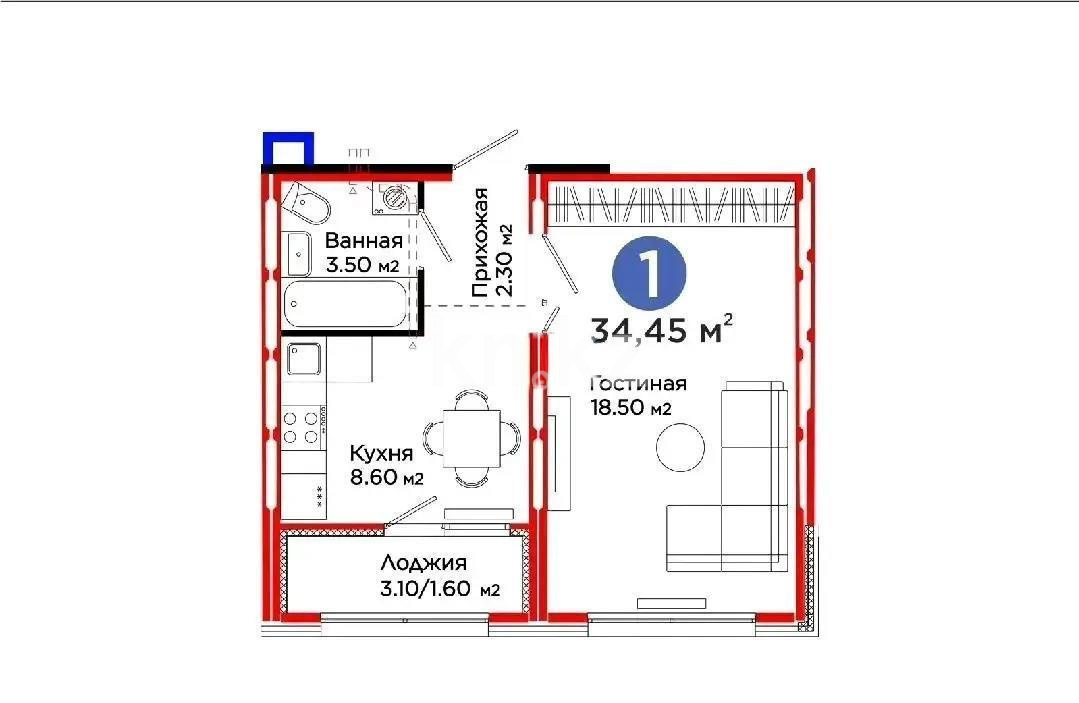 Продажа 1-комнатной квартиры, 34.5 м², ул. Е-509, дом  11 - Продажа  однокомнатных квартир в новостройках Астаны без посредников фото 1 из 1