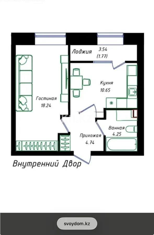 Продажа 1-комнатной квартиры, 39.65 м² в Астане