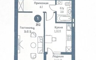 Продажа 1-комнатной квартиры, 39.2 м²