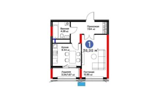 Продажа 1-комнатной квартиры, 38.9 м²