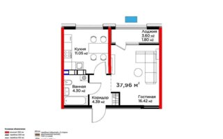 Продажа 1-комнатной квартиры, 38 м²