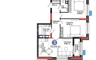 Продажа 3-комнатной квартиры, 72 м²