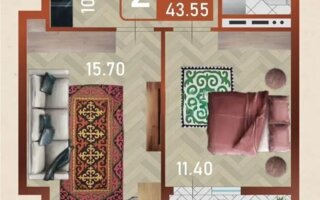 Продажа 2-комнатной квартиры, 43.55 м²