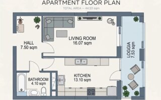 Продажа 1-комнатной квартиры, 45 м²